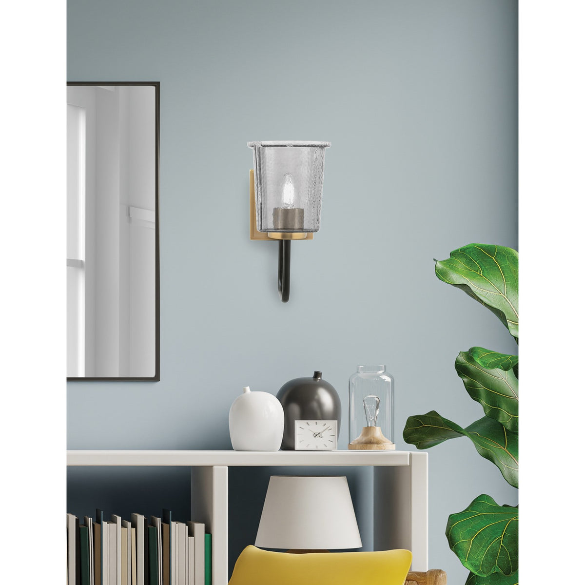 Toltec Sandia 10.5in 1-Light Wall Sconce | Modern Matte Black and New Age Brass Smoke Bubble Glass | Bedroom & Hallway | Model 6221-MBNAB-5032
