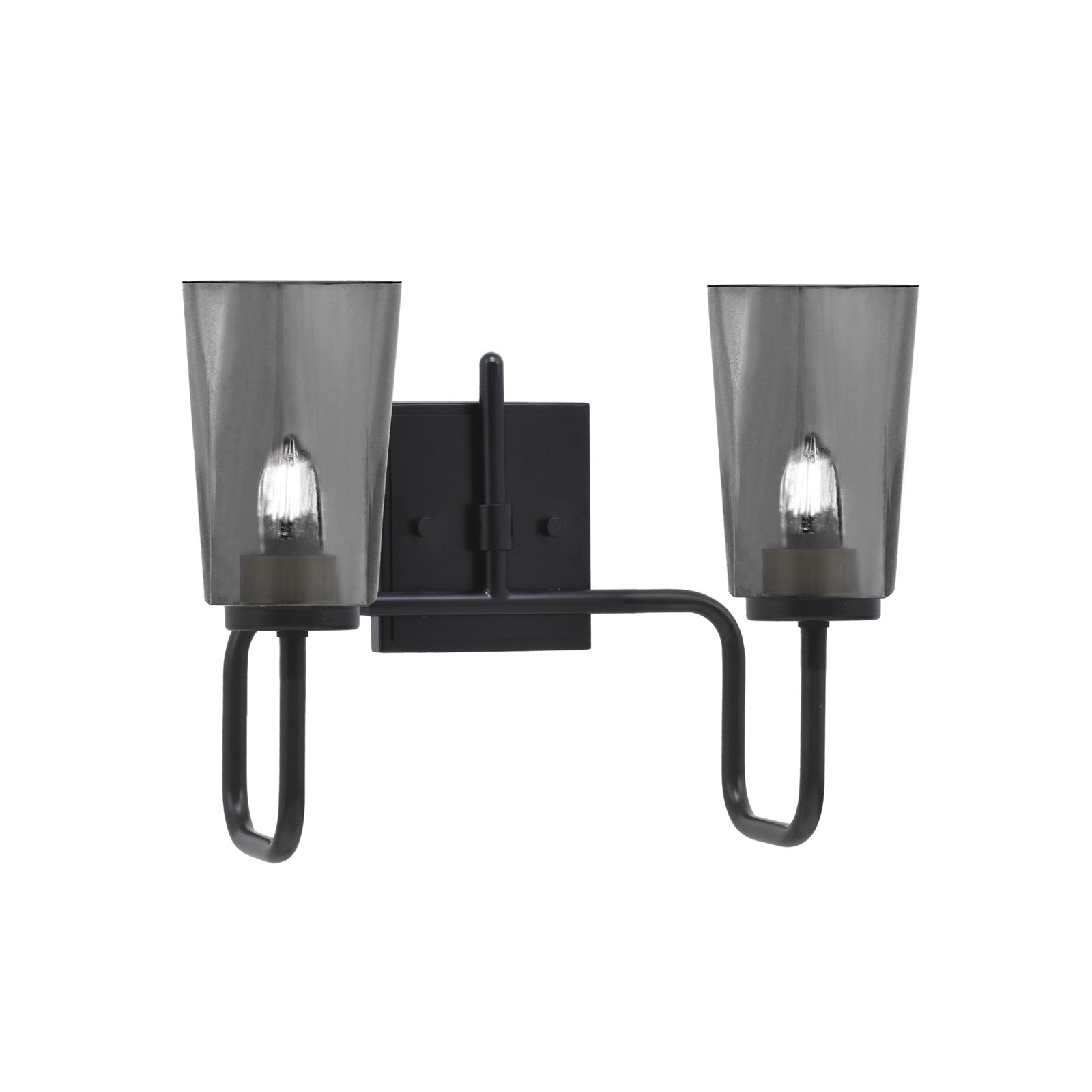 Toltec Sandia 2-Light Bath Bar | Modern Matte Black Steel and Smoke Bubble Glass | Bathroom Vanity & Powder Room | 7.25 x 11.5 in | Model 6222-MB-262