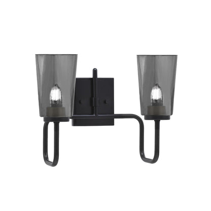 Toltec Sandia 2-Light Bath Bar | Modern Matte Black Steel and Smoke Bubble Glass | Bathroom Vanity & Powder Room | 7.25 x 11.5 in | Model 6222-MB-262