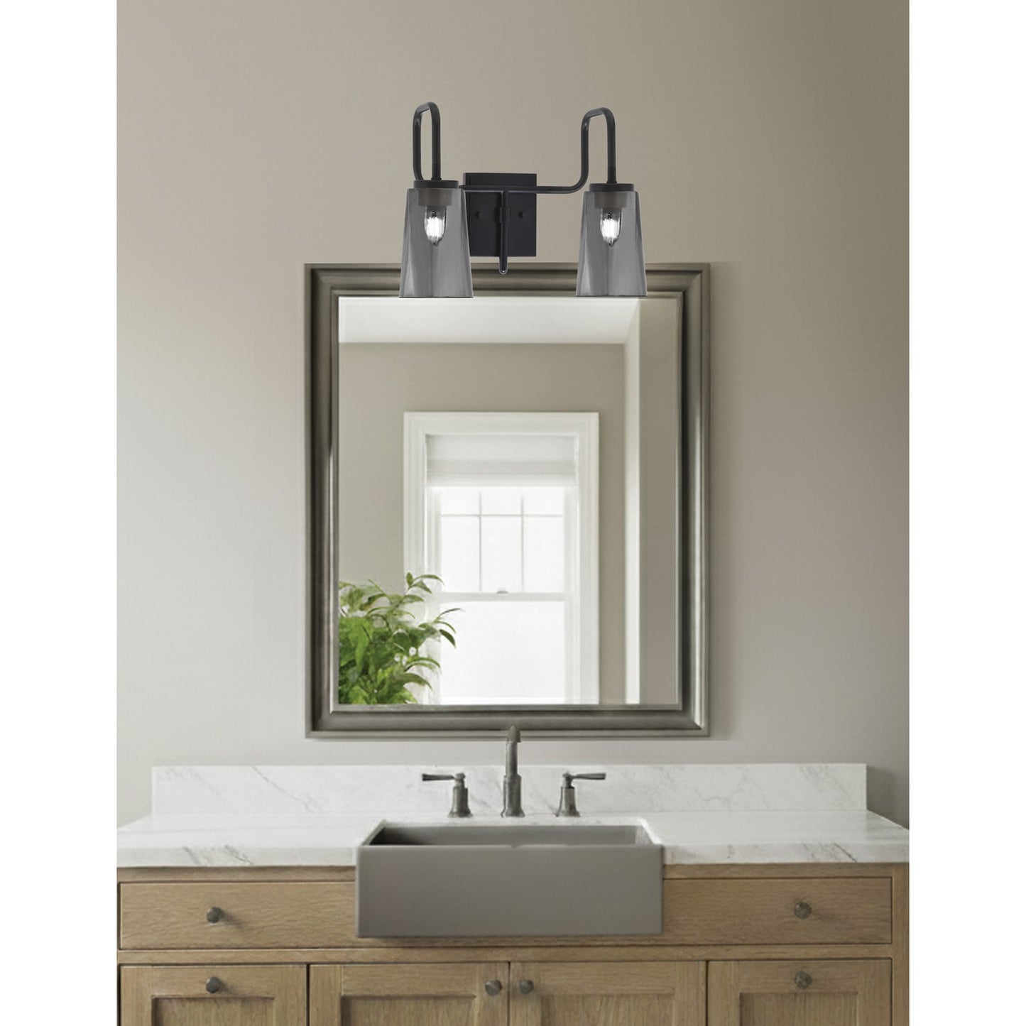 Toltec Sandia 2-Light Bath Bar | Modern Matte Black Steel and Smoke Bubble Glass | Bathroom Vanity & Powder Room | 7.25 x 11.5 in | Model 6222-MB-262