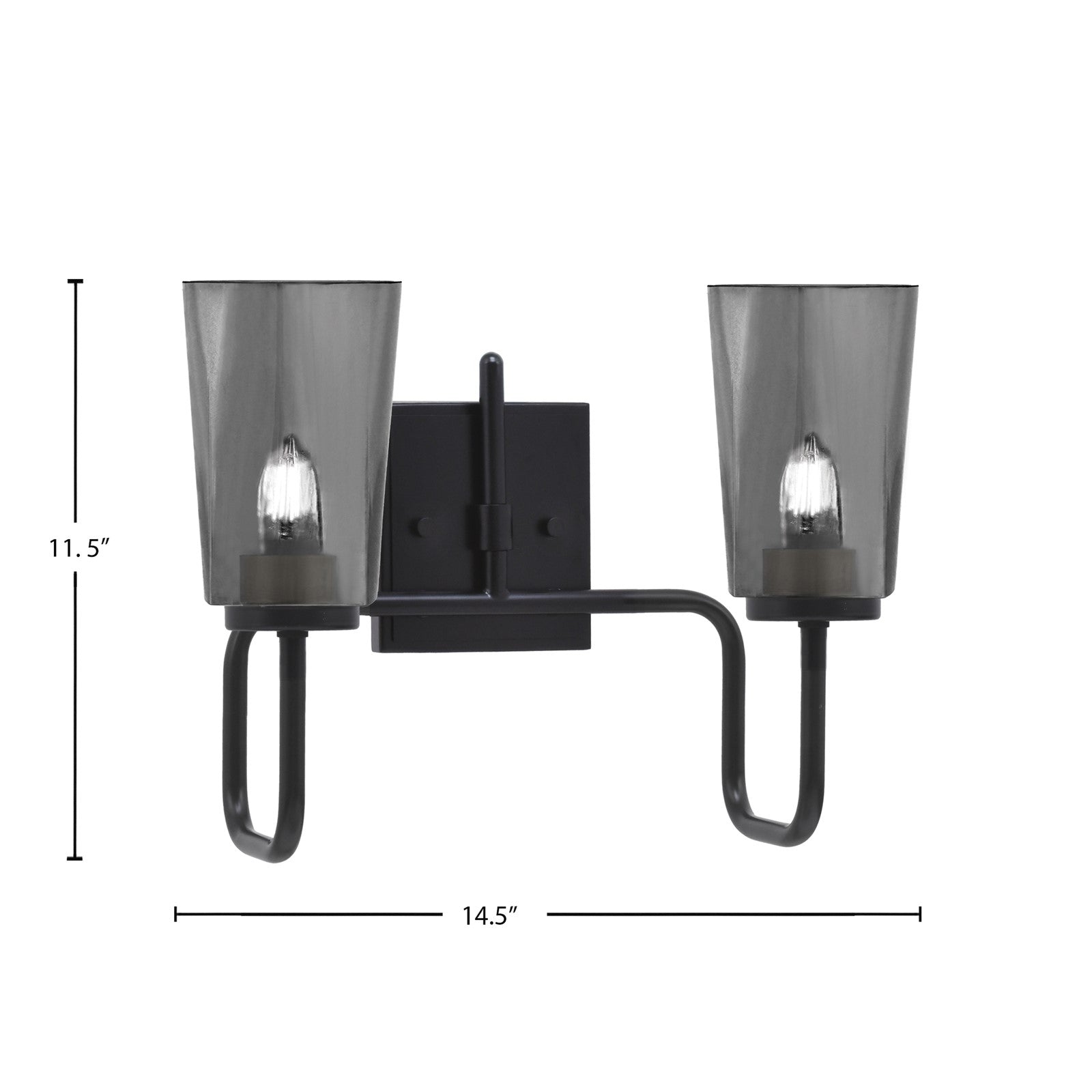 Toltec Sandia 2-Light Bath Bar | Modern Matte Black Steel and Smoke Bubble Glass | Bathroom Vanity & Powder Room | 7.25 x 11.5 in | Model 6222-MB-262