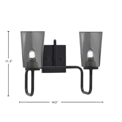Toltec Sandia 2-Light Bath Bar | Modern Matte Black Steel and Smoke Bubble Glass | Bathroom Vanity & Powder Room | 7.25 x 11.5 in | Model 6222-MB-262