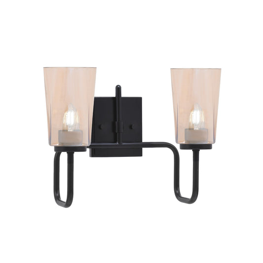 Toltec Sandia 2-Light Bath Bar | Modern Matte Black Steel and Amber Gradient Glass | Bathroom Vanity & Powder Room | 7.25 x 11.5 in | Model 6222-MB-263