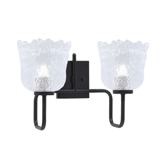 Toltec Sandia 2-Light Bath Bar | Modern Matte Black Steel and Clear Lava Glass | Bathroom Vanity & Powder Room | 8.25 x 11.5 in | Model 6222-MB-4230