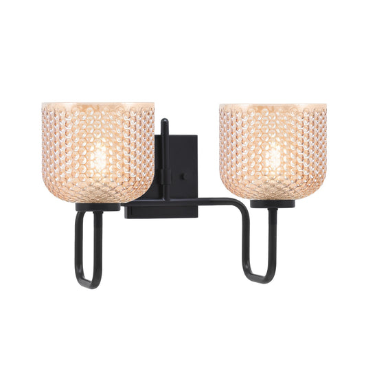 Toltec Sandia 16.5in 2-Light Bath Bar | Modern Matte Black Steel and Amber Textured Glass | Bathroom Vanity | 16.5 x 9.75 x 7.75 in | Model 6222-MB-4613