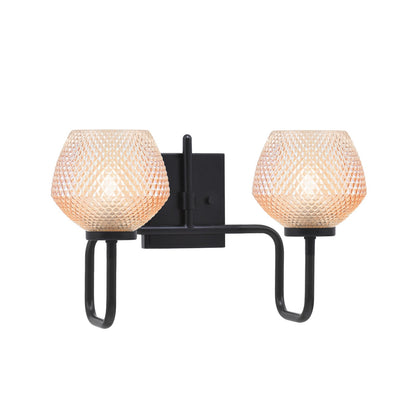 Toltec Sandia 17in 2-Light Bath Bar | Modern Matte Black Steel and Amber Textured Glass | Bathroom Vanity | 16.5 x 9.75 in | Model 6222-MB-4623