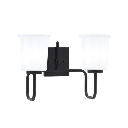 Toltec Sandia 2-Light Bath Bar | Modern Matte Black Steel and White Opal Glass | Bathroom Vanity & Powder Room | 7.5 x 10.5 in | Model 6222-MB-5031