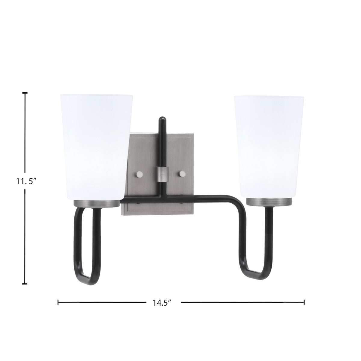 Toltec Sandia 2-Light Bath Bar | Modern Matte Black & Graphite and White Opal Glass | Bathroom Vanity & Powder Room | 7.25 x 11.5 in | Model 6222-MBGP-261