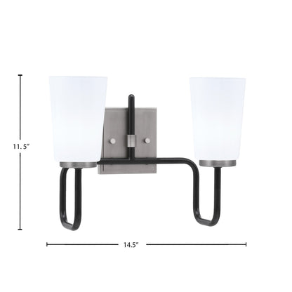 Toltec Sandia 2-Light Bath Bar | Modern Matte Black & Graphite and White Opal Glass | Bathroom Vanity & Powder Room | 7.25 x 11.5 in | Model 6222-MBGP-261