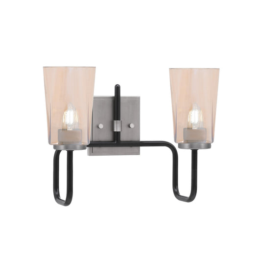 Toltec Sandia 2-Light Bath Bar | Industrial Matte Black & Graphite Steel and Amber Gradient Glass | Bathroom Vanity & Powder Room | 7.25 x 11.5 in | Model 6222-MBGP-263
