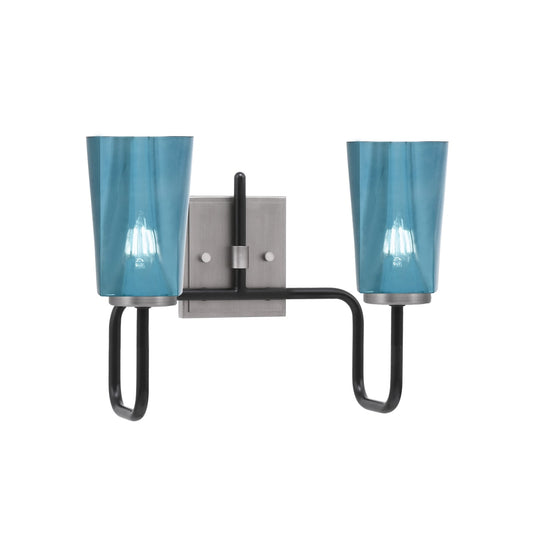 Toltec Sandia 2-Light Bath Bar | Industrial Matte Black & Graphite Steel and Blue Gradient Glass | Bathroom Vanity & Powder Room | 7.25 x 11.5 in | Model 6222-MBGP-265