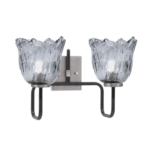 Toltec Sandia 2-Light Bath Bar | Matte Black & Graphite Steel and Smoke Lava Glass | Bathroom Vanity & Powder Room | 8.25 x 11.5 in | Model 6222-MBGP-4232