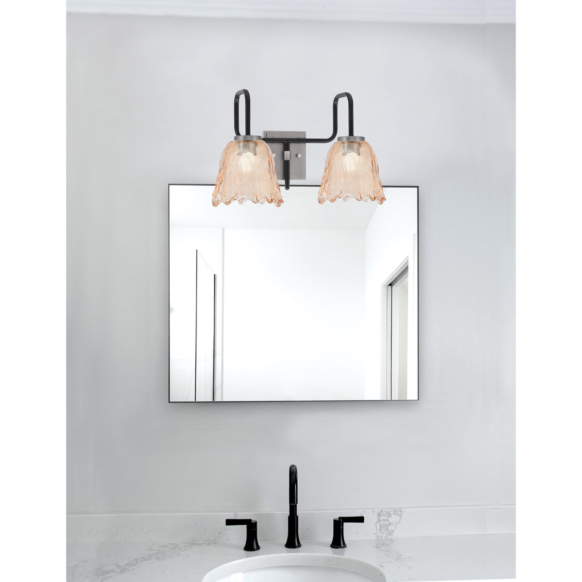 Toltec Sandia 2-Light Bath Bar | Matte Black & Graphite Steel and Amber Lava Glass | Bathroom Vanity & Powder Room | 8.25 x 11.5 in | Model 6222-MBGP-4233