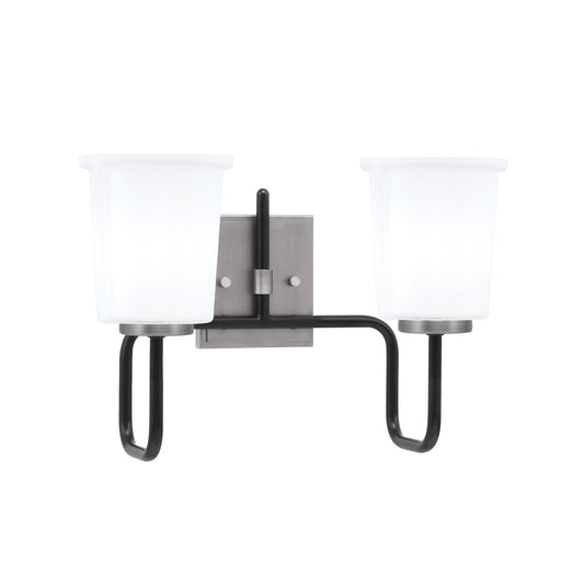 Toltec Sandia 2-Light Bath Bar | Industrial Matte Black & Graphite Steel and White Opal Glass | Bathroom Vanity & Powder Room | 7.5 x 10.5 in | Model 6222-MBGP-5031