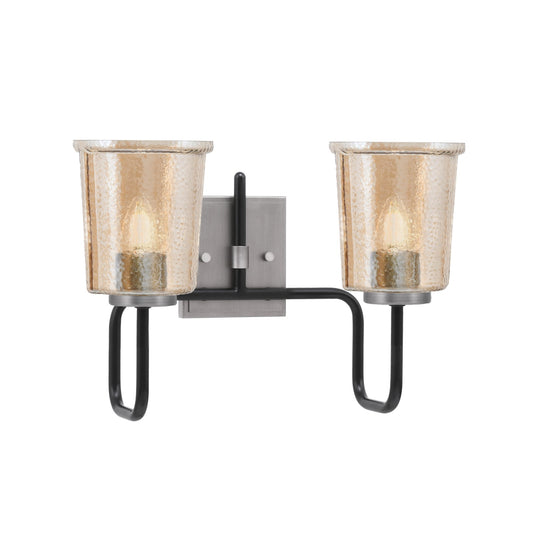 Toltec Sandia 2-Light Bath Bar | Matte Black & Graphite Steel and Amber Bubble Glass | Bathroom Vanity & Powder Room | 7.5 x 10.5 in | Model 6222-MBGP-5033