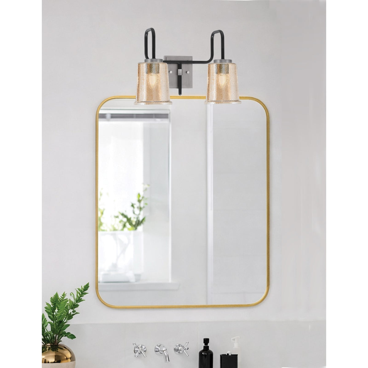 Toltec Sandia 2-Light Bath Bar | Matte Black & Graphite Steel and Amber Bubble Glass | Bathroom Vanity & Powder Room | 7.5 x 10.5 in | Model 6222-MBGP-5033