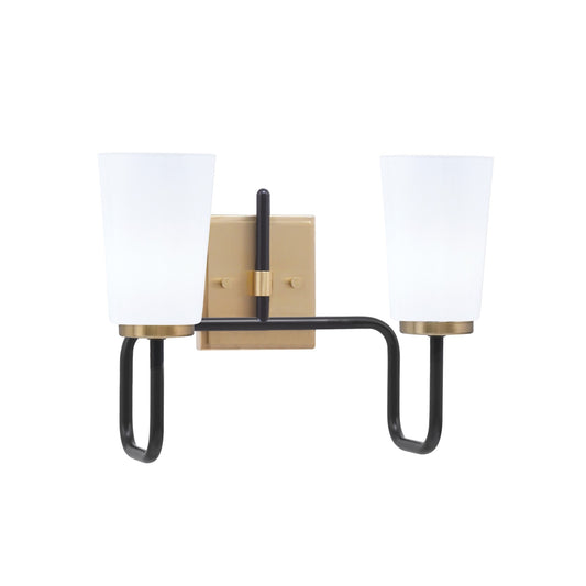 Toltec Sandia 2-Light Bath Bar | Matte Black & New Age Brass with White Opal Glass | Bathroom Vanity & Powder Room | 7.25 x 11.5 in | Model 6222-MBNAB-261