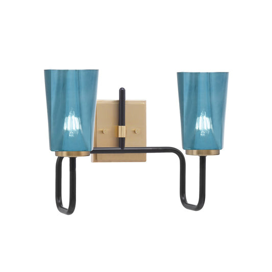 Toltec Sandia 2-Light Bath Bar | Matte Black & New Age Brass with Blue Gradient Glass | Bathroom Vanity & Powder Room | 7.25 x 11.5 in | Model 6222-MBNAB-265