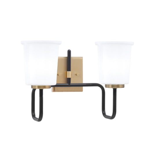 Toltec Sandia 2-Light Bath Bar | Matte Black & New Age Brass with White Opal Glass | Bathroom Vanity & Powder Room | 7.5 x 10.5 in | Model 6222-MBNAB-5031