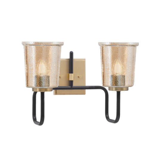 Toltec Sandia 2-Light Bath Bar | Matte Black & New Age Brass with Amber Bubble Glass | Bathroom Vanity & Powder Room | 7.5 x 10.5 in | Model 6222-MBNAB-5033