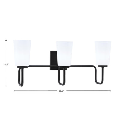 Toltec Sandia 3-Light Bath Bar | Matte Black with White Opal Glass | Bathroom Vanity & Powder Room | 7.25 x 11.5 in | Model 6223-MB-261