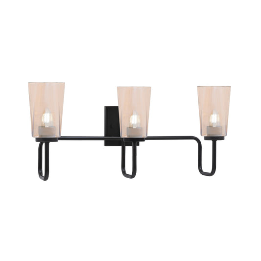 Toltec Sandia 3-Light Bath Bar | Modern Matte Black and Amber Gradient Glass | Bathroom & Powder Room Vanity Light | 7.25 x 11.5 in | Model 6223-MB-263