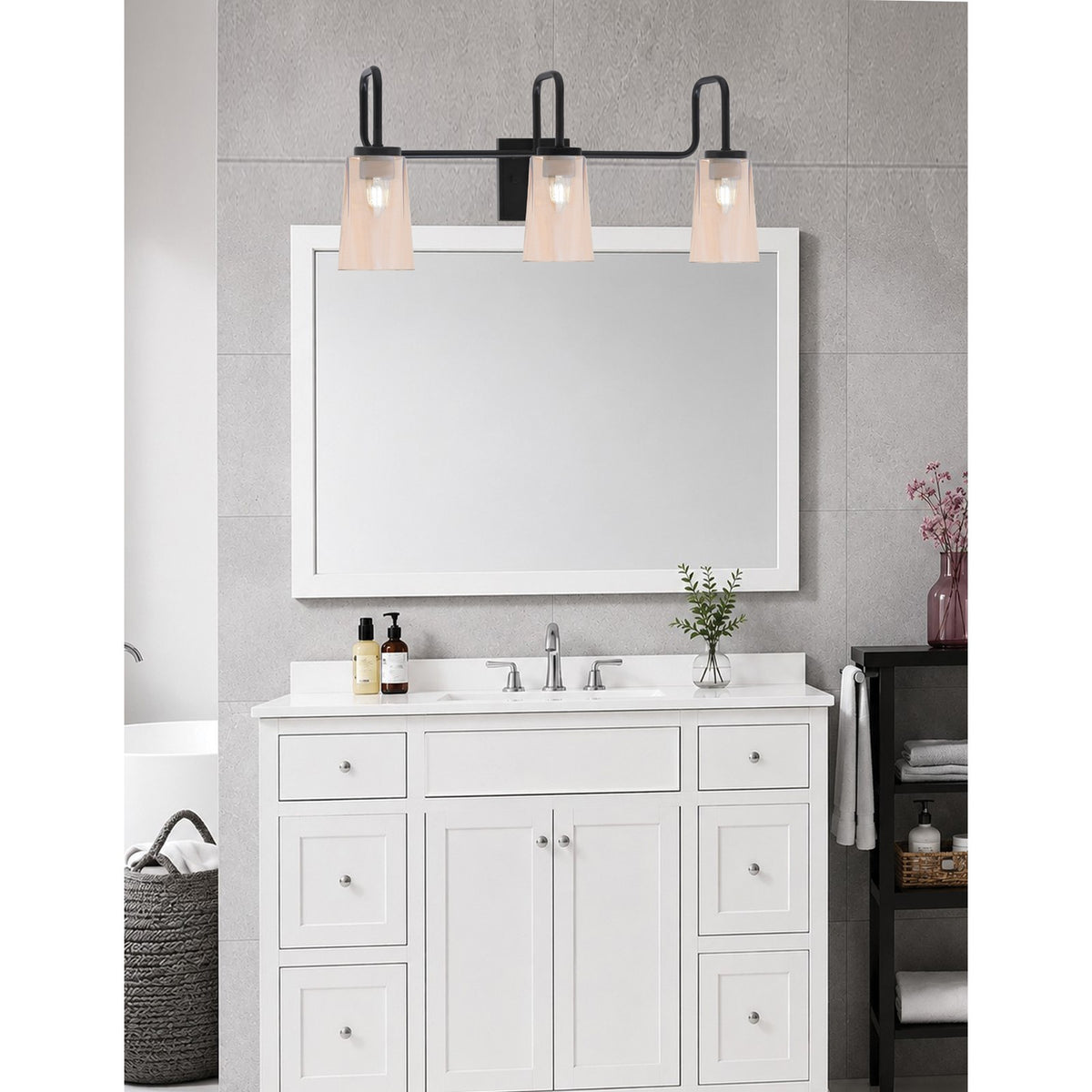 Toltec Sandia 3-Light Bath Bar | Modern Matte Black and Amber Gradient Glass | Bathroom & Powder Room Vanity Light | 7.25 x 11.5 in | Model 6223-MB-263
