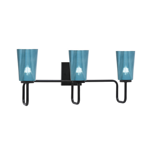 Toltec Sandia 3-Light Bath Bar | Modern Matte Black and Blue Gradient Glass | Bathroom & Powder Room Vanity Light | 7.25 x 11.5 in | Model 6223-MB-265