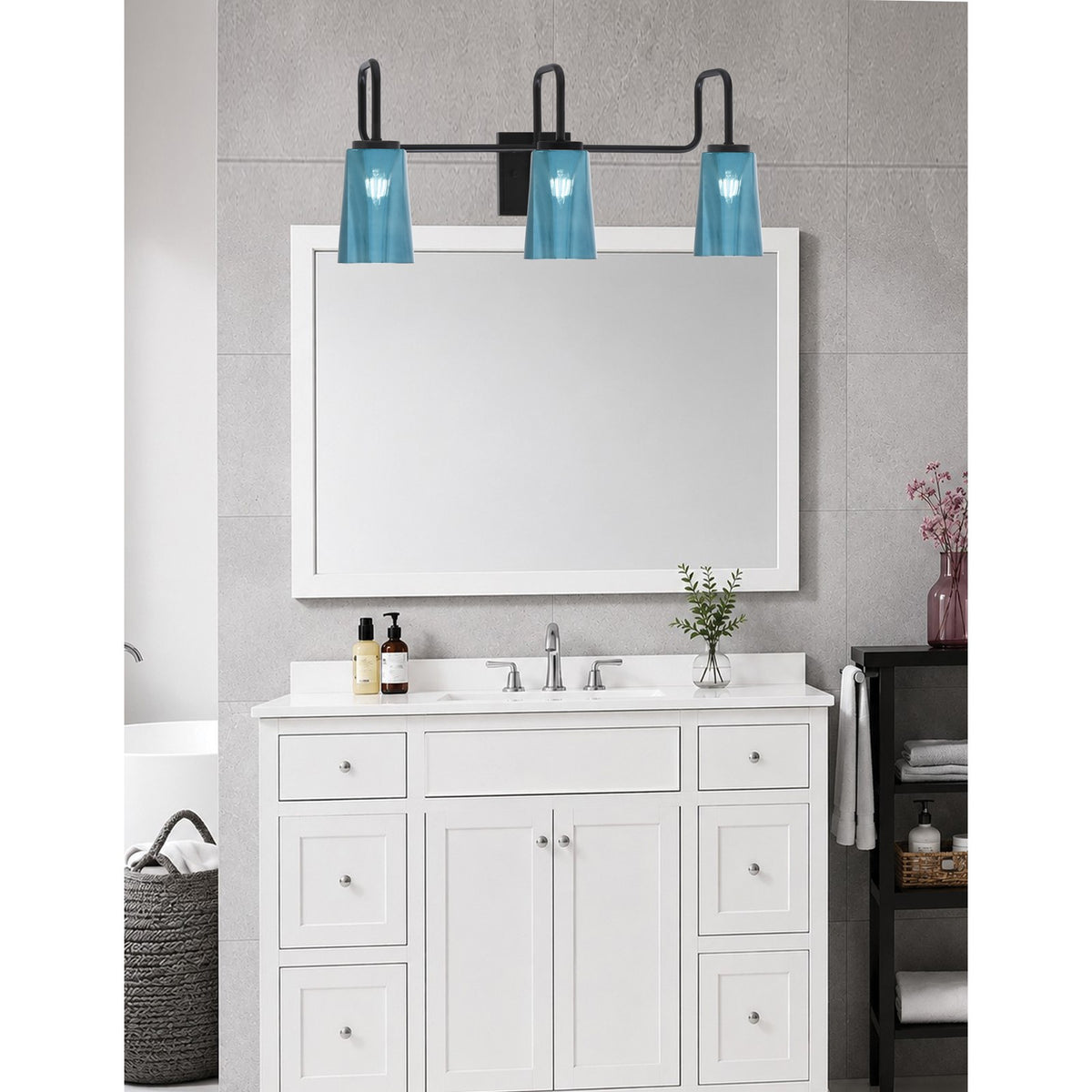 Toltec Sandia 3-Light Bath Bar | Modern Matte Black and Blue Gradient Glass | Bathroom & Powder Room Vanity Light | 7.25 x 11.5 in | Model 6223-MB-265
