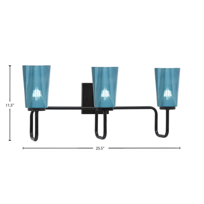 Toltec Sandia 3-Light Bath Bar | Modern Matte Black and Blue Gradient Glass | Bathroom & Powder Room Vanity Light | 7.25 x 11.5 in | Model 6223-MB-265