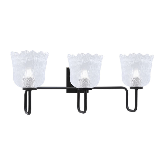 Toltec Sandia 3-Light Bath Bar | Modern Matte Black Steel and Clear Lava Glass | Bathroom Vanity & Powder Room | 8.25 x 11.5 in | Model 6223-MB-4230
