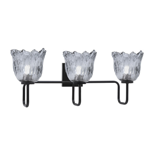 Toltec Sandia 3-Light Bath Bar | Modern Matte Black Steel and Smoke Lava Glass | Bathroom Vanity & Powder Room | 8.25 x 11.5 in | Model 6223-MB-4232