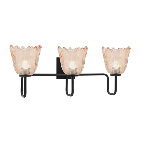 Toltec Sandia 3-Light Bath Bar | Modern Matte Black Steel and Amber Lava Glass | Bathroom Vanity & Powder Room | 8.25 x 11.5 in | Model 6223-MB-4233