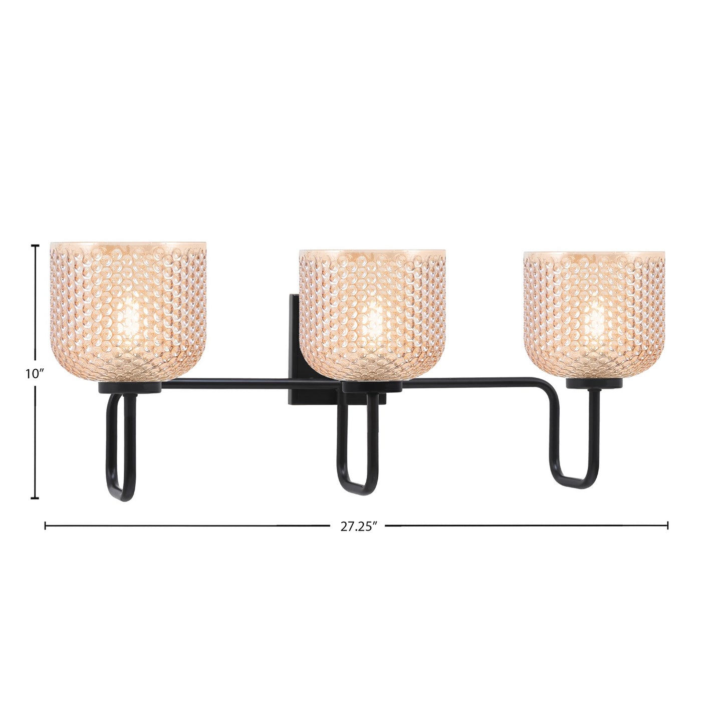 Toltec Sandia 27in 3-Light Bath Bar | Modern Matte Black Steel and Amber Textured Glass | Bathroom Vanity | 27.25 x 10 x 7.75 in | Model 6223-MB-4613