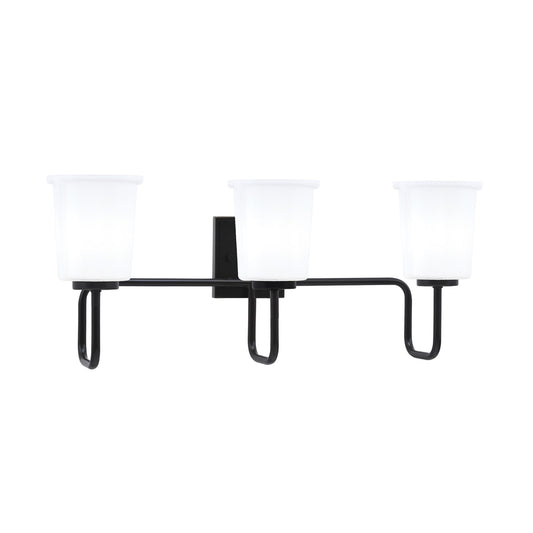 Toltec Sandia 3-Light Bath Bar | Modern Matte Black and White Opal Glass | Bathroom & Powder Room Vanity Light | 7.5 x 10.5 in | Model 6223-MB-5031