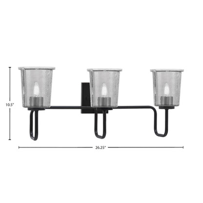 Toltec Sandia 3-Light Bath Bar | Modern Matte Black and Smoke Bubble Glass | Bathroom & Powder Room Vanity Light | 7.5 x 10.5 in | Model 6223-MB-5032