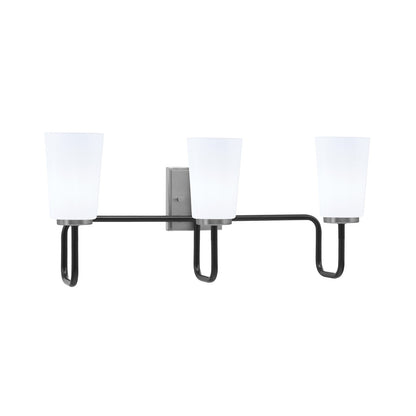 Toltec Sandia 3-Light Bath Bar | Modern Matte Black and Graphite Finish with White Opal Glass | Bathroom & Powder Room Vanity Light | 7.25 x 11.5 in | Model 6223-MBGP-261