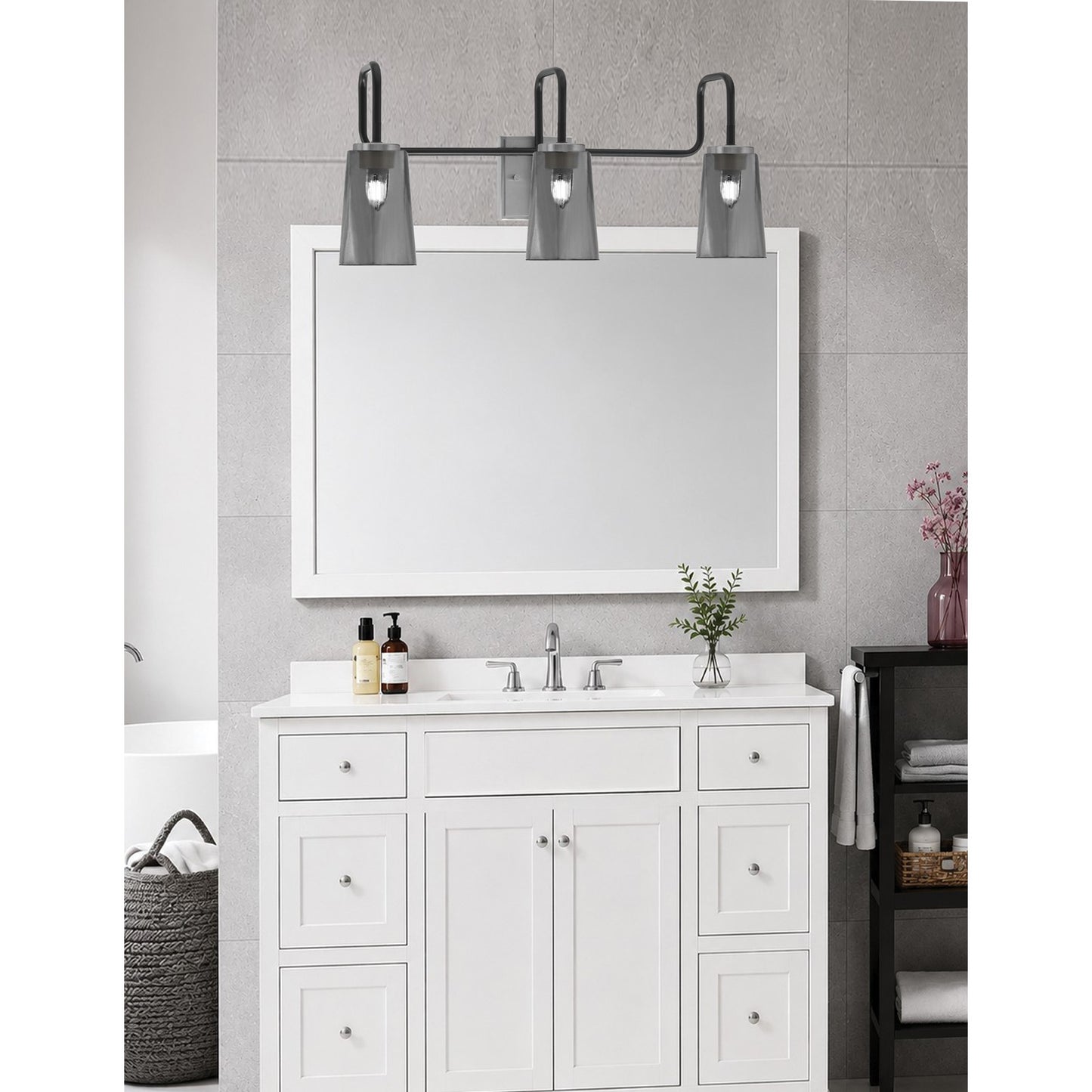 Toltec Sandia 3-Light Bath Bar | Modern Matte Black and Graphite Finish with Smoke Bubble Glass | Bathroom & Powder Room Vanity Light | 7.25 x 11.5 in | Model 6223-MBGP-262
