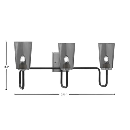 Toltec Sandia 3-Light Bath Bar | Modern Matte Black and Graphite Finish with Smoke Bubble Glass | Bathroom & Powder Room Vanity Light | 7.25 x 11.5 in | Model 6223-MBGP-262