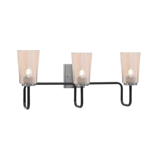 Toltec Sandia 3-Light Bath Bar | Modern Matte Black and Graphite Finish with Amber Gradient Glass | Bathroom & Powder Room Vanity Light | Model 6223-MBGP-263