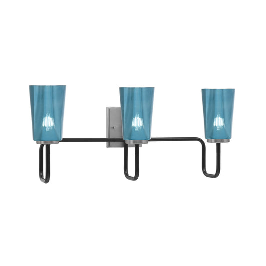 Toltec Sandia 3-Light Bath Bar | Modern Matte Black and Graphite Finish with Blue Gradient Glass | Bathroom & Powder Room Vanity Light | Model 6223-MBGP-265