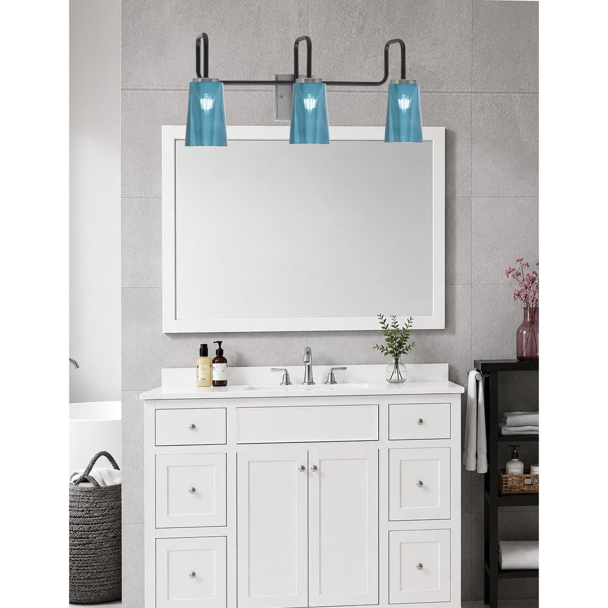 Toltec Sandia 3-Light Bath Bar | Modern Matte Black and Graphite Finish with Blue Gradient Glass | Bathroom & Powder Room Vanity Light | Model 6223-MBGP-265