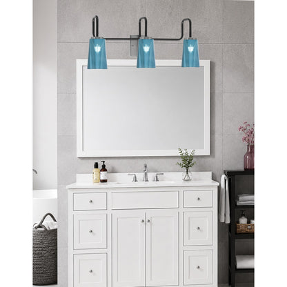 Toltec Sandia 3-Light Bath Bar | Modern Matte Black and Graphite Finish with Blue Gradient Glass | Bathroom & Powder Room Vanity Light | Model 6223-MBGP-265