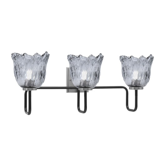 Toltec Sandia 3-Light Bath Bar | Matte Black & Graphite Steel and Smoke Lava Glass | Bathroom & Powder Room Vanity | 8.25 x 11.5 in | Model 6223-MBGP-4232