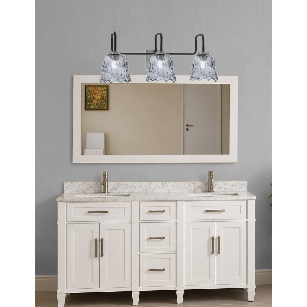 Toltec Sandia 3-Light Bath Bar | Matte Black & Graphite Steel and Smoke Lava Glass | Bathroom & Powder Room Vanity | 8.25 x 11.5 in | Model 6223-MBGP-4232