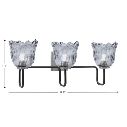 Toltec Sandia 3-Light Bath Bar | Matte Black & Graphite Steel and Smoke Lava Glass | Bathroom & Powder Room Vanity | 8.25 x 11.5 in | Model 6223-MBGP-4232
