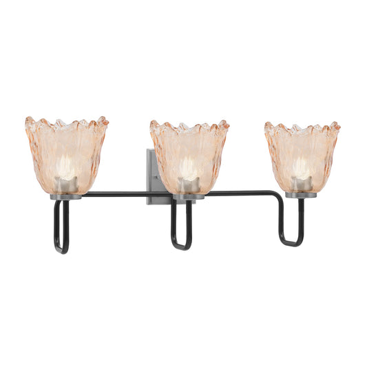 Toltec Sandia 3-Light Bath Bar | Matte Black & Graphite Steel and Amber Lava Glass | Bathroom & Powder Room Vanity | 8.25 x 11.5 in | Model 6223-MBGP-4233