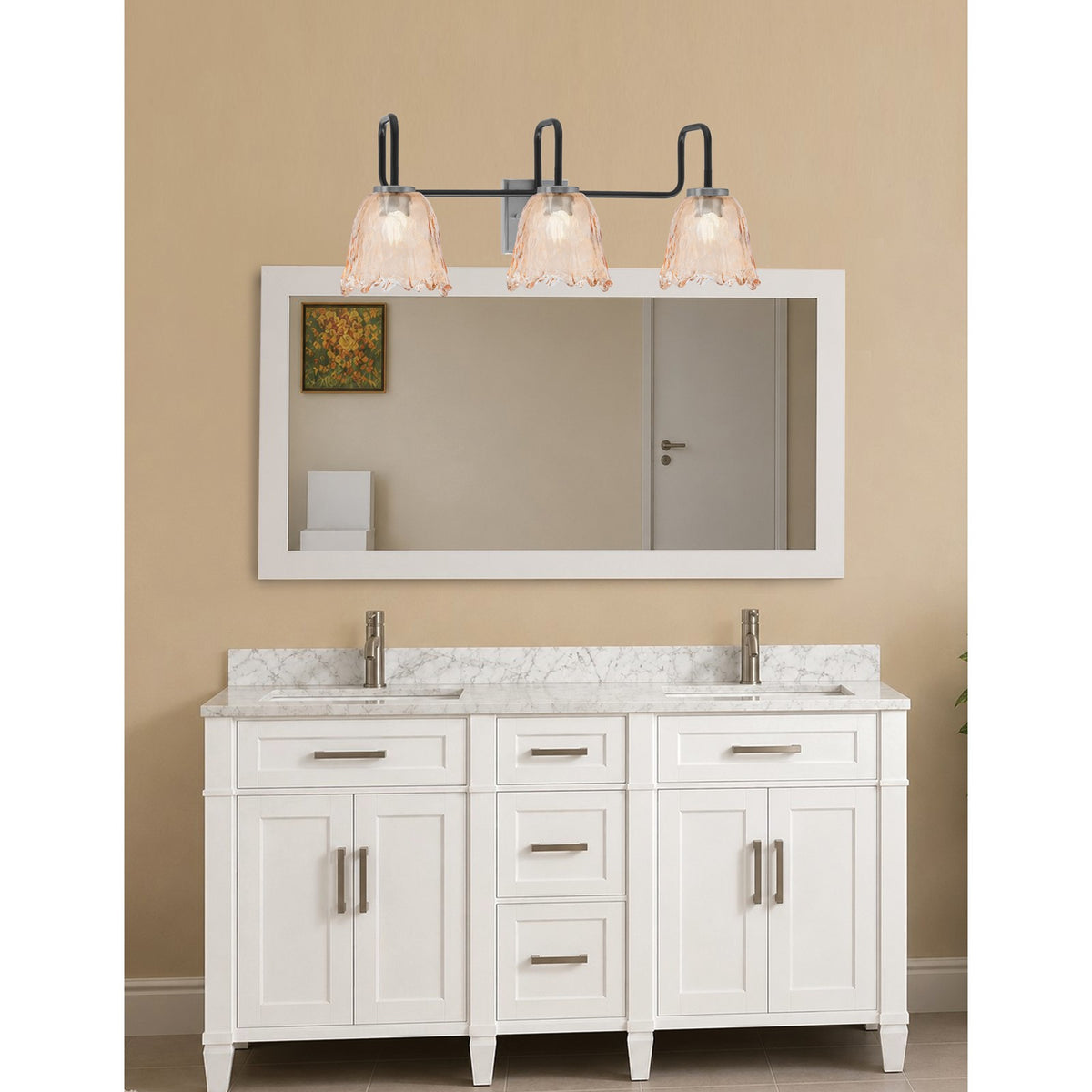 Toltec Sandia 3-Light Bath Bar | Matte Black & Graphite Steel and Amber Lava Glass | Bathroom & Powder Room Vanity | 8.25 x 11.5 in | Model 6223-MBGP-4233