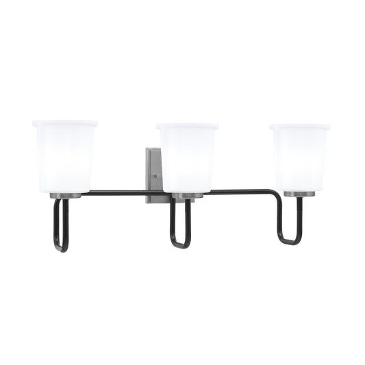 Toltec Sandia 10.5in 3-Light Bath Bar | Modern Matte Black and Graphite Steel with White Opal Glass | Bathroom Vanity & Powder Room | 7.5 x 10.5 in | Model 6223-MBGP-5031