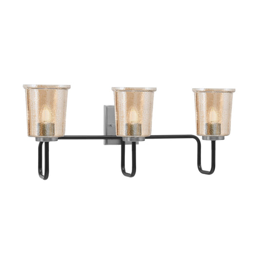 Toltec Sandia 10.5in 3-Light Bath Bar | Modern Matte Black and Graphite Steel with Amber Bubble Glass | Bathroom Vanity & Powder Room | 7.5 x 10.5 in | Model 6223-MBGP-5033